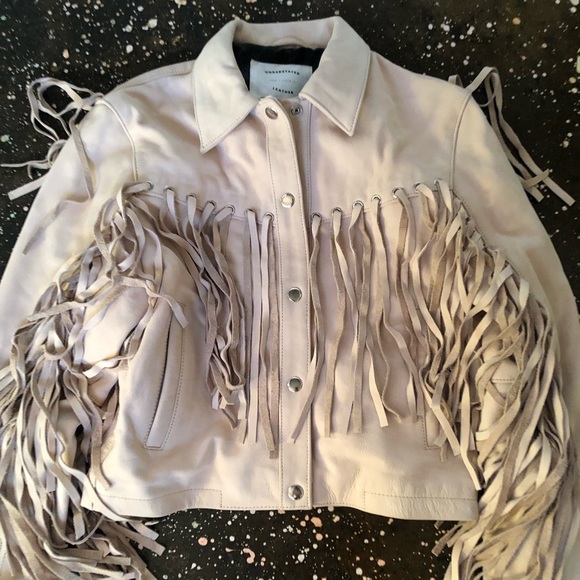 Understated Leather Mustang Jacket Marshmellow Leather Beige Fringe - Picture 11 of 13